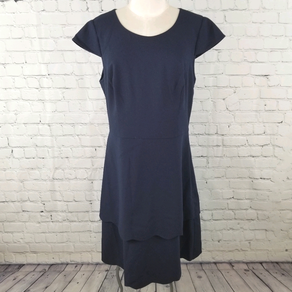 TRULY POPPY | navy tiered scallop cap sleeve dress
